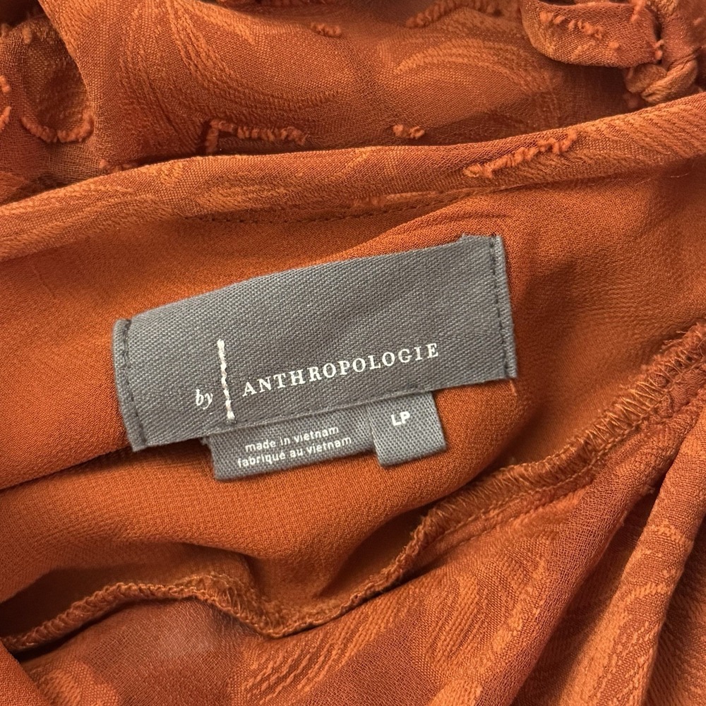 Anthropologie Floral Textured Crimson Orange Blouse Top Women's Size Large - Picture 9 of 9